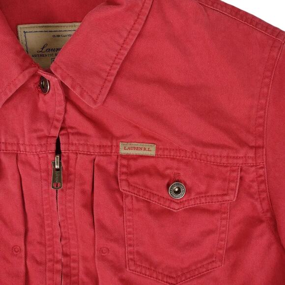 Vtg L RALPH LAUREN Glen Canyon Women's PM Full Zip Red Denim Jean Jacket Y2K 90s - Picture 4 of 6